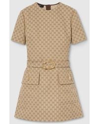 Gucci - Gg Cotton Canvas Fabric Dress - Lyst
