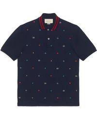 Gucci Polo With Symbols Embroidery - Blue