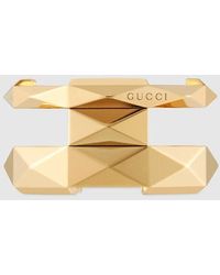 Gucci - Link To Love〕ジオメトリック スタッズ ダブル リング, イエローゴールド - Lyst
