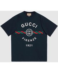 Gucci - コットンジャージー " Firenze 1921" Tシャツ, ブルー, ウェア - Lyst