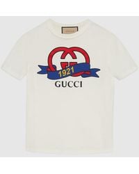 Gucci - T-shirt In Cotone Con Stampa Incrocio GG 1921 - Lyst