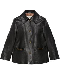 Gucci Leather Jacket With Horsebit - Black
