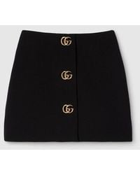 Gucci - Crêpe Wool Skirt With Double G Button - Lyst