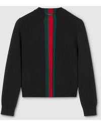 Gucci - Fine Knit Wool Sweater With Web - Lyst
