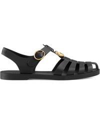 Gucci Black Rubber Marmont And Tiger Embellished Buckle Strap Sandals