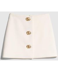 Gucci - Crêpe Wool Skirt With Double G Button - Lyst