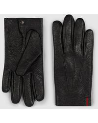 Gucci - Grainy Leather Gloves With Web - Lyst