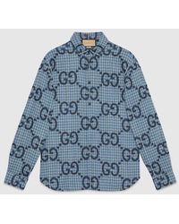 Gucci - Camicia In Lana A Quadri Con Motivo Jumbo GG - Lyst
