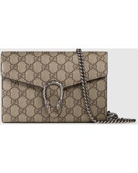 Gucci Brieftasche Dionysus aus GG Supreme mit Kette - Natur