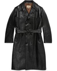 Gucci Trenchcoat aus Leder mit Gürtel - Schwarz