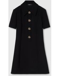 Gucci - Crêpe Wool Dress With Double G Button - Lyst