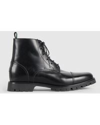 Gucci - Lace-Up Ankle Boot With Web, Leather - Lyst