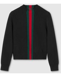 Gucci - Fine Knit Wool Sweater With Web - Lyst