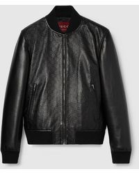 Gucci - Embossed Gg Leather Bomber Jacket - Lyst