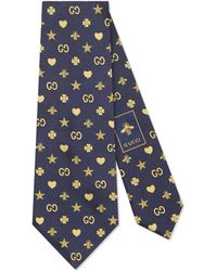Gucci Seidenkrawatte mit Symbolen - Blau