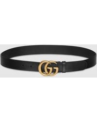 Gucci - 414516 Ap00t 1000 Belt Leather With Gold Double G Buckle Slim 3cm (GGB1009) - Lyst