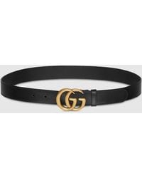 Gucci - 414516 Ap00t 1000 Belt Leather With Gold Double G Buckle Slim 3cm (GGB1009) - Lyst