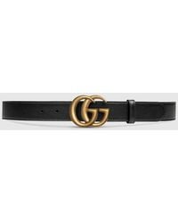 Gucci - 414516 Ap00t 1000 Belt Leather With Gold Double G Buckle Slim 3cm (GGB1009) - Lyst