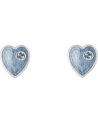 Gucci Earrings With Interlocking G Enamel Heart - Blue
