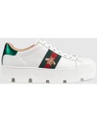 Gucci - Ace Embroidered Leather Platform Sneaker - Lyst