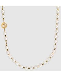 Gucci - Lange Interlocking Halskette Mit Perlen - Lyst