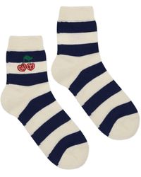 Gucci Socken aus gestreifter Baumwolle mit Kirsche - Natur