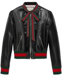 Gucci Chaqueta bomber de piel con volantes - Negro