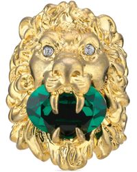 Gucci Anillo con cabeza de león con cristales - Metálico
