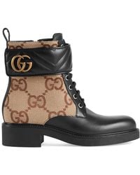 Gucci Double G GG Canvas & Leather Combat Boot - Brown