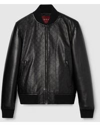 Gucci - Embossed Gg Leather Bomber Jacket - Lyst