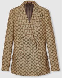 Gucci - Double-Breasted Gg Canvas Jacket - Lyst
