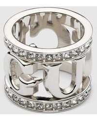 Gucci - Logo Carré Ring With Crystals, Metal - Lyst