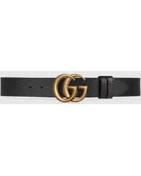 Gucci - Reversible Leather Belt With Double G Buckle - Lyst