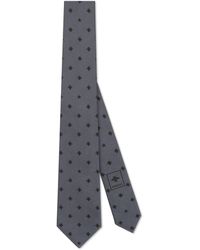 Gucci Silk Tie With Bees And Stars - Black