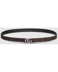 Gucci - Reversible Gg Marmont Thin Belt, Size 80, Gg Canvas - Lyst