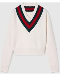 Gucci - Fine Knit Wool Sweater With Web - Lyst