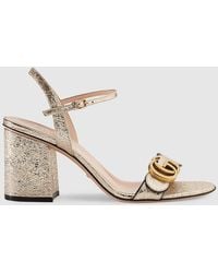 Gucci - Marmont Logo-embellished Metallic Cracked-leather Sandals - Lyst