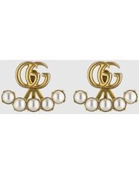 Gucci - Pendientes con doble g y perlas - Lyst