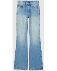 Gucci - Flared Bleached Cotton Denim Trousers - Lyst