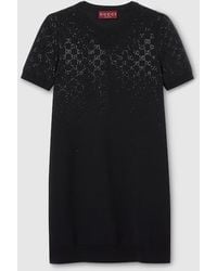 Gucci - Fine Wool Dress With Gg Crystals - Lyst