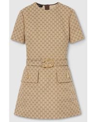 Gucci - Gg Cotton Canvas Fabric Dress - Lyst