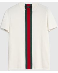 Gucci - Knit Cotton T-Shirt With Web Intarsia - Lyst