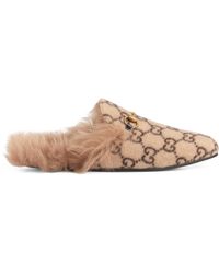 Gucci Princetown Slipper aus Wolle mit GG Motiv - Natur