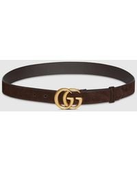 Gucci - Gg Marmont Thin Belt, Size 95, Suede - Lyst