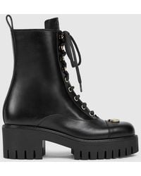 Gucci - Lace-Up Ankle Boot With Gg, Leather - Lyst