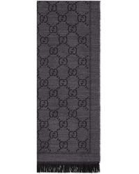 Gucci Gg Jacquard Pattern Knit Scarf - Grey