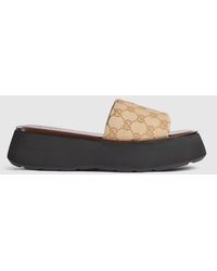 Gucci - Flatform Slide Sandal, Gg Canvas - Lyst