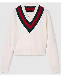 Gucci - Fine Knit Wool Sweater With Web - Lyst