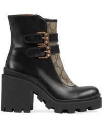 Gucci Women's GG Ankle Boot With Buckles - Zwart