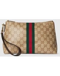 Gucci - Small Gg Pouch With Web, Original Gg Fabric - Lyst